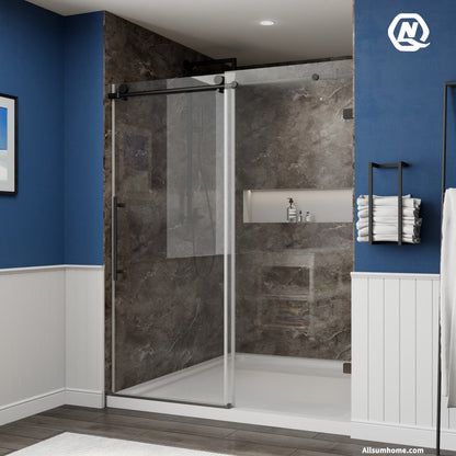 Anchor 56-60 in. W x 74 in. H Frameless Tall Shower Door Sliding Walk-in Shower Design with 8mm thick Clear Glass,Black - ExBriteUSA