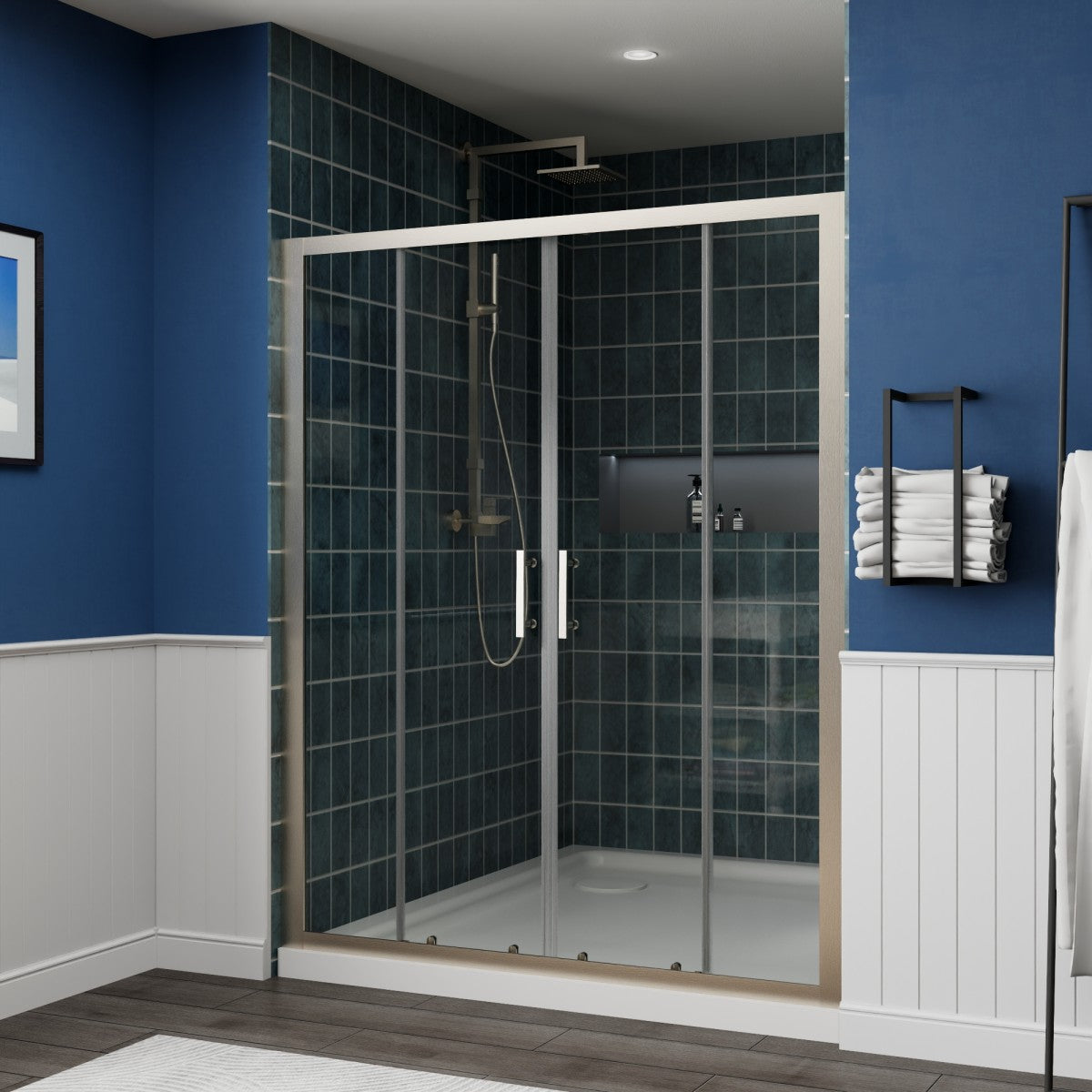 Holden 56-60"W x 70"H Easy Clean Shatter Proof Double Framed Sliding Shower Door with 1/4" (6mm) Clear SGCC Tempered Glass,Brushed Nickel