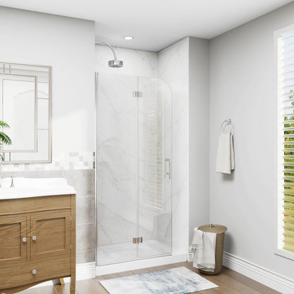 Adapt-E 30in.W x 72 in.H Bifold Frameless Folding Glass Shower Doors,Chrome Finish,Pivot Swing Shower Doors,1/4 in.Fold Clear Glass