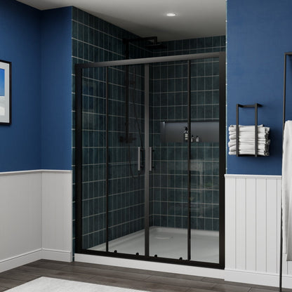Holden 56-60"W x 70"H Easy Clean Shatter Proof Double Framed Sliding Shower Door with 1/4" (6mm) Clear SGCC Tempered Glass,Matte Black Finish