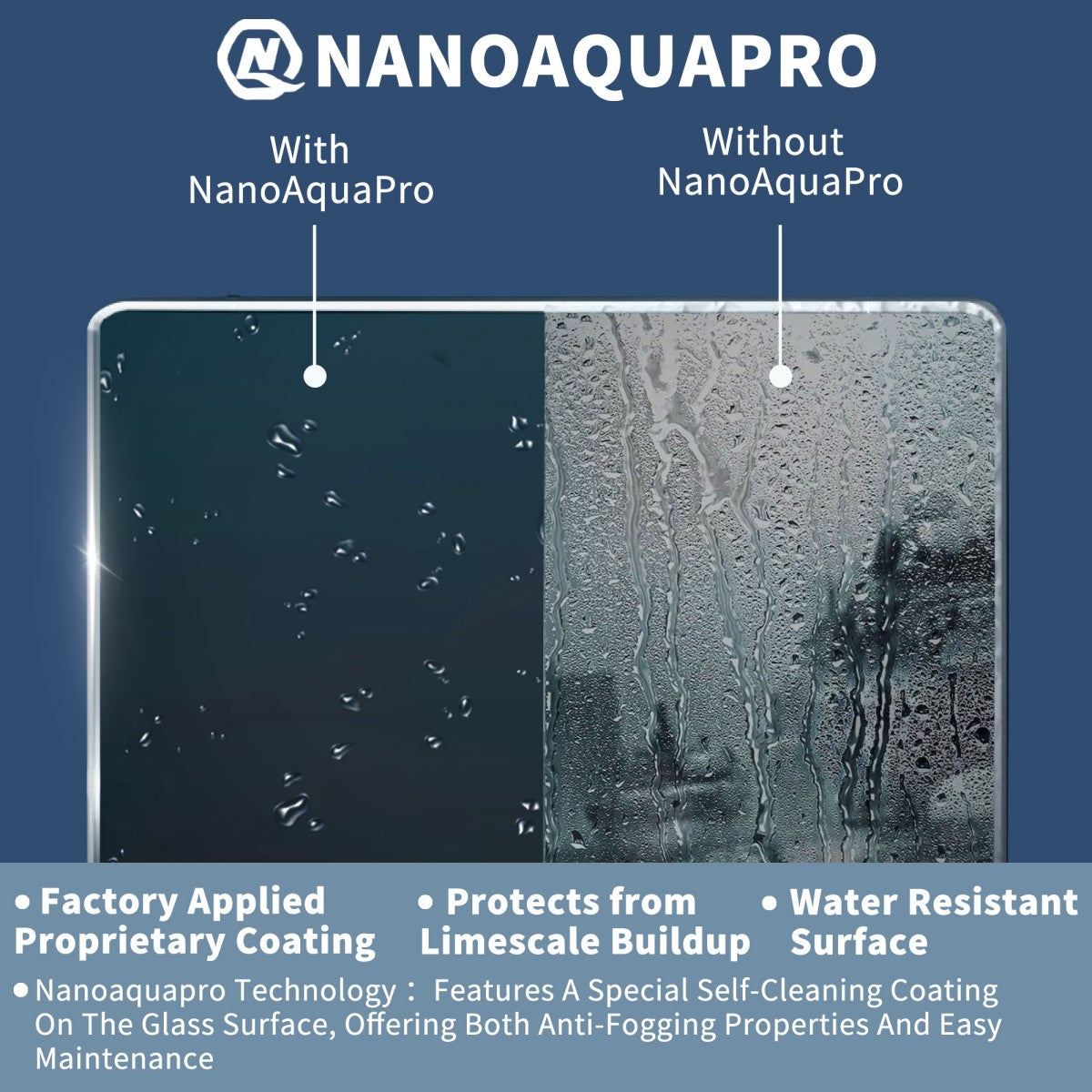 Glide 50-54 in. W x 70 in. H sliding glass shower doors with NanoAquaPro coating comparison in black, clear tempered glass.