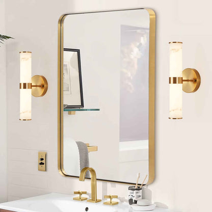Exbrite Set of 2 Modern Marble-Effect Resin Wall Sconces with Gold Accents �C Elegant LED-Compatible Vanity Lights for Bedroom, Living Room & Hallway(Only Inoor)
