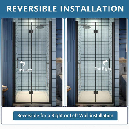 Exbrite Adapt Bifold Shower Door 34-36 in.W x 72 in.H Pivot Swing Shower Doors,Matte Black,Clear Tempered Glass