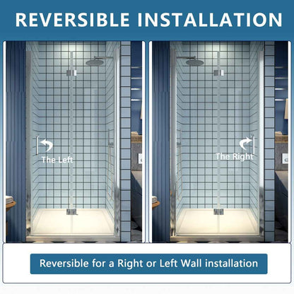 Exbrite Adapt Bifold Shower Door 36-38 in.W x 72 in.H Pivot Swing Shower Doors,Chrome,Clear Tempered Glass