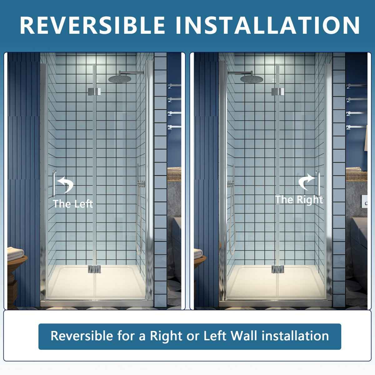 Exbrite Adapt Bifold Shower Door 34-36 in.W x 72 in.H Pivot Swing Shower Doors,Chrome,Clear Tempered Shower Glass