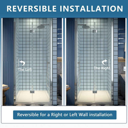 Exbrite Adapt Bifold Shower Door 34-36 in.W x 72 in.H Pivot Swing Shower Doors,Chrome,Clear Tempered Shower Glass