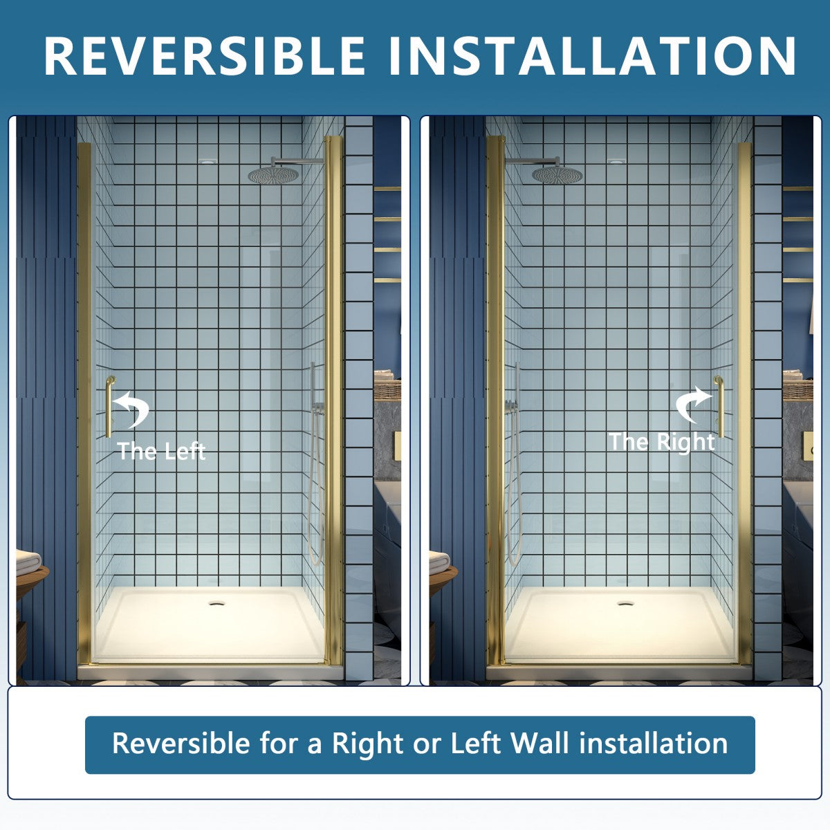 Classy 36-38"x72" Frameless Shower Door in Brush Gold,Water Repellent Glass with Seal Strip Parts and Handle,6mm Glass Shower Door - ExBriteUSA