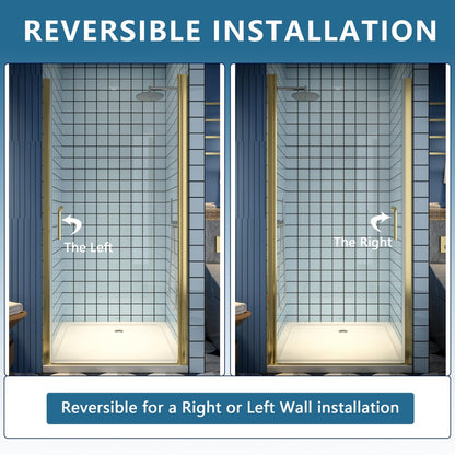 Classy 36-38"x72" Frameless Shower Door in Brush Gold,Water Repellent Glass with Seal Strip Parts and Handle,6mm Glass Shower Door - ExBriteUSA