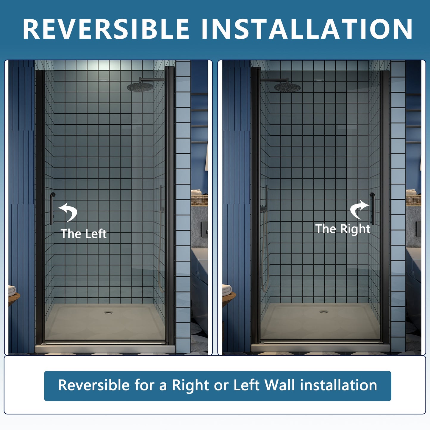 Classy-G 36-37.3" W x 72" H Pivot Frameless Shower Door Matte Black Smoke Gray Glass Shower Door with Handle