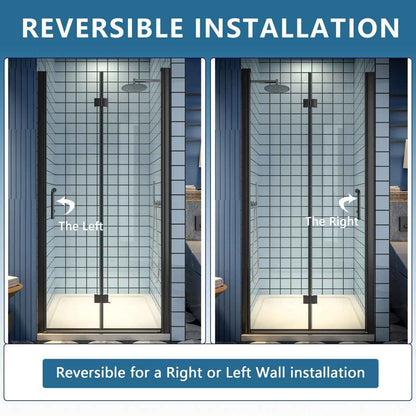 Exbrite Adapt Bifold Shower Door 36-38 in.W x 72 in.H Pivot Swing Shower Doors,Matte Black,Clear Tempered Glass