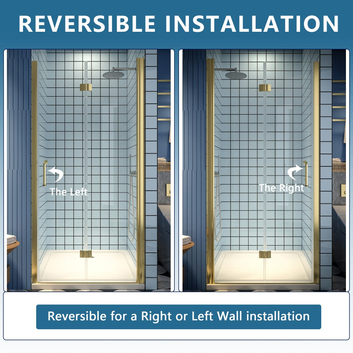 Exbrite Adapt Bifold Shower Door 36-38 in.W x 72 in.H Pivot Swing Shower Doors,Brushed Gold,Clear Tempered Glass - ExBriteUSA