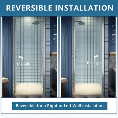 Classy 30-32" W X 72" H Pivot Shower Doors Semi-Frameless Nickel Hinged Glass Shower Door With Handle - ExBriteUSA