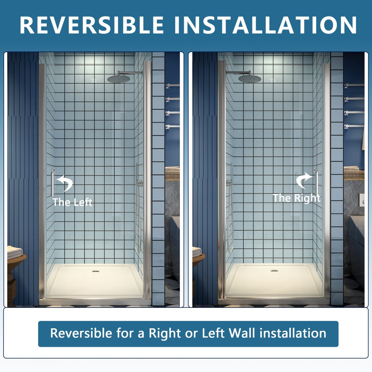 Classy 34-36" W x 72" H Hinged Pivot Semi-Frameless Shower Door Brushed Nickel Install Glass Shower Door - ExBriteUSA