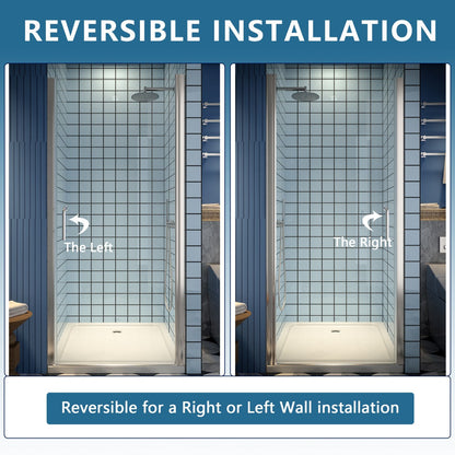 Classy 34-36" W x 72" H Hinged Pivot Semi-Frameless Shower Door Brushed Nickel Install Glass Shower Door - ExBriteUSA