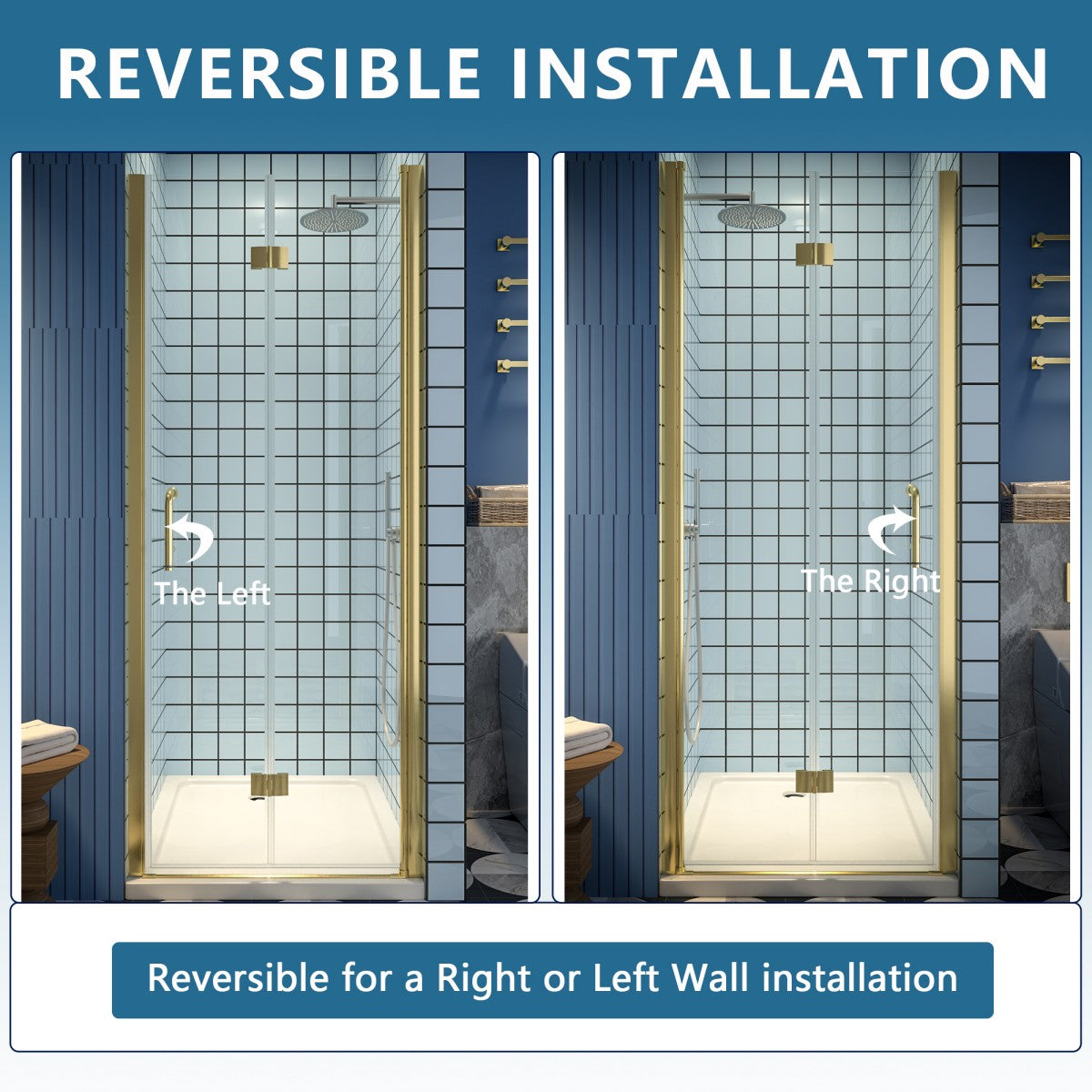 Exbrite Adapt Bifold Shower Door 30-32 in.W x 72 in.H Pivot Swing Shower Doors,Brushed Gold,Tempered Shower Glass - ExBriteUSA