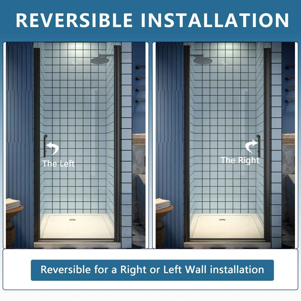 Classy 32-34" W x 72" H Pivot Shower Door Semi-Frameless Hinged in Matte Black Install Glass Shower Door