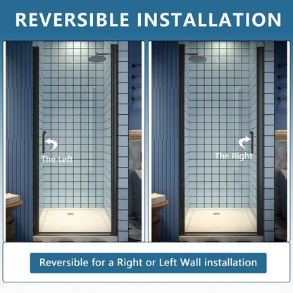 Classy 32-34" W x 72" H Pivot Shower Door Semi-Frameless Hinged in Matte Black Install Glass Shower Door