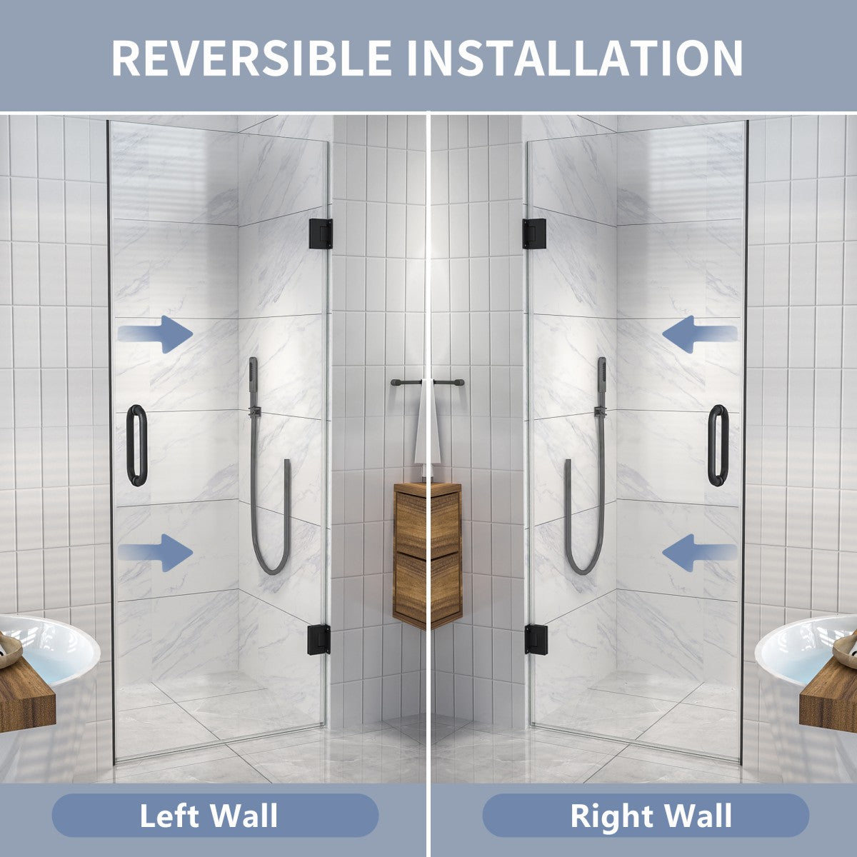 Valor Shower Door 28in.W x 72in.H Frameless Hinged Shower Door,Shower Room Glass Door with Clear Tempered Shower Glass Panel,Black