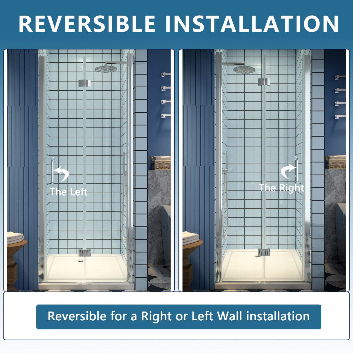 Exbrite Adapt Bifold Shower Door 30-32 in.W x 72 in.H Pivot Swing Shower Doors,Chrome,Clear Tempered Shower Glass - ExBriteUSA