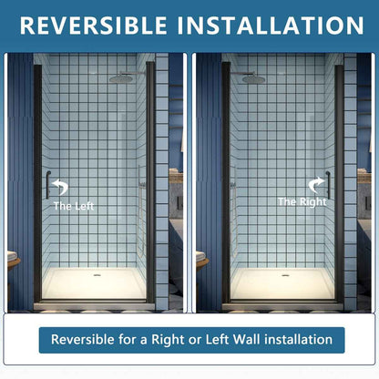 Classy 36-38" W x 72" H Pivot Semi-Frameless Glass Shower Door in Black