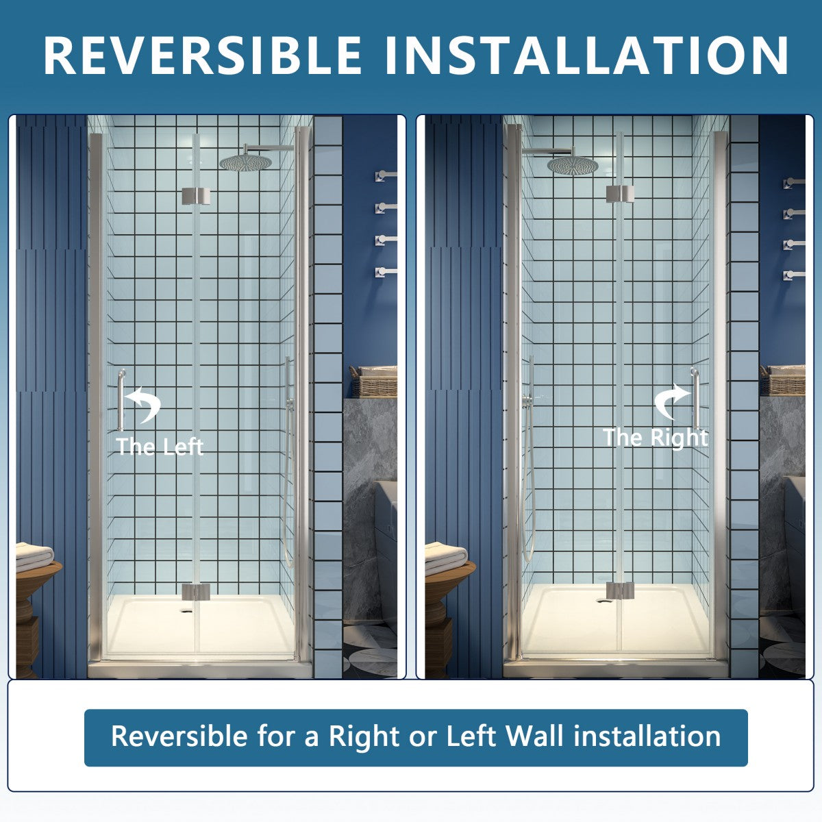 Exbrite Adapt Bifold Shower Door 30-32 in.W x 72 in.H Pivot Swing Shower Doors,Brushed Nickel,Tempered Glass - ExBriteUSA