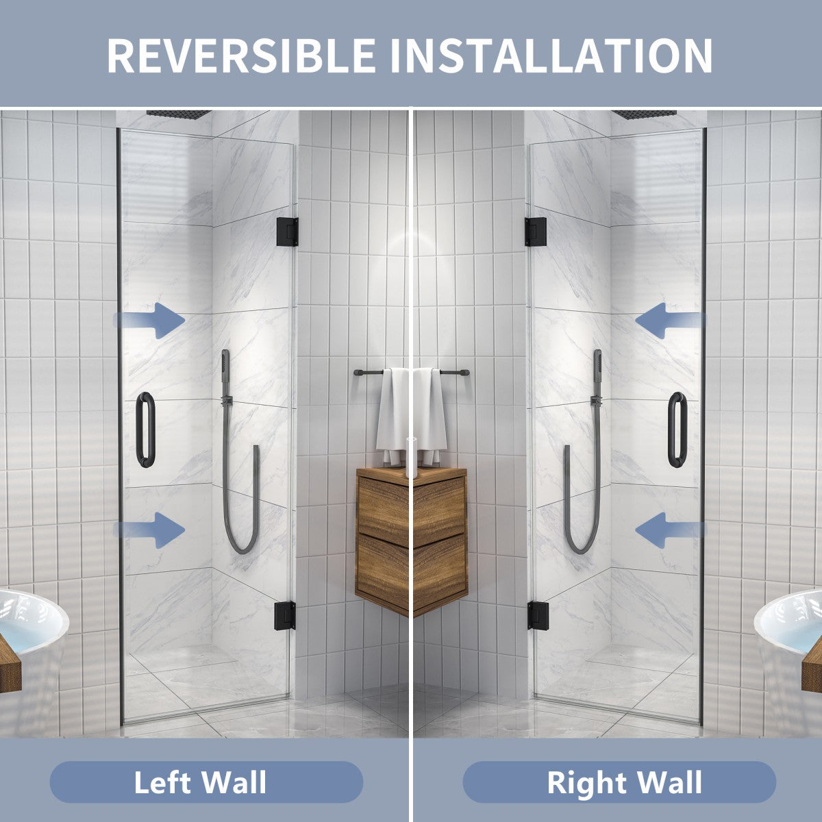 Valor Shower Door 24in.W x 72in.H Frameless Hinged Shower Door,Shower Room Glass Door with Clear Tempered Shower Glass Panel,Black