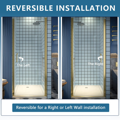 Classy 32-34"x72" Frameless Shower Door in Brush Gold,Water Repellent Glass with Seal Strip Parts and Handle,6mm Glass Shower Door - ExBriteUSA