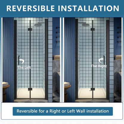 Exbrite Adapt Bifold Shower Door 30-32 in.W x 72 in.H Pivot Swing Shower Doors,Matte Black,Tempered Shower Glass - ExBriteUSA