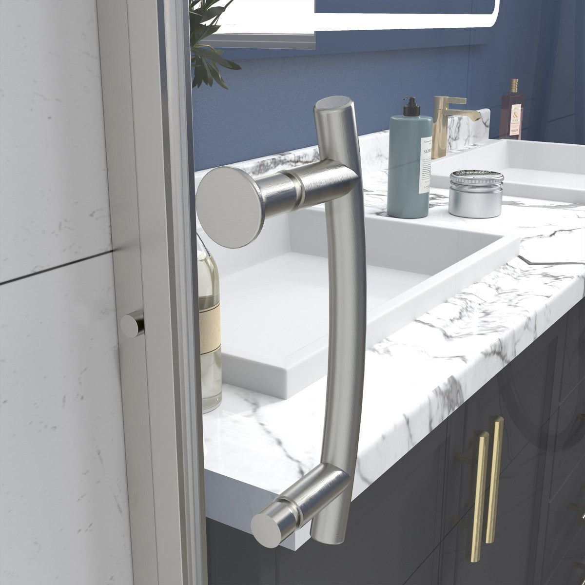 Flexi 38-42"x71" Frameless Shower Door in Brushed Nickel,Tempered Glass with Seal Strip Parts and Handle,6mm Glass Shower Door - ExBriteUSA