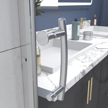 Flexi 44-48"x71" Frameless Shower Door in Brushed Nickel,Water Repellent Glass with Seal Strip Parts and Handle,6mm Glass Shower Door - ExBriteUSA