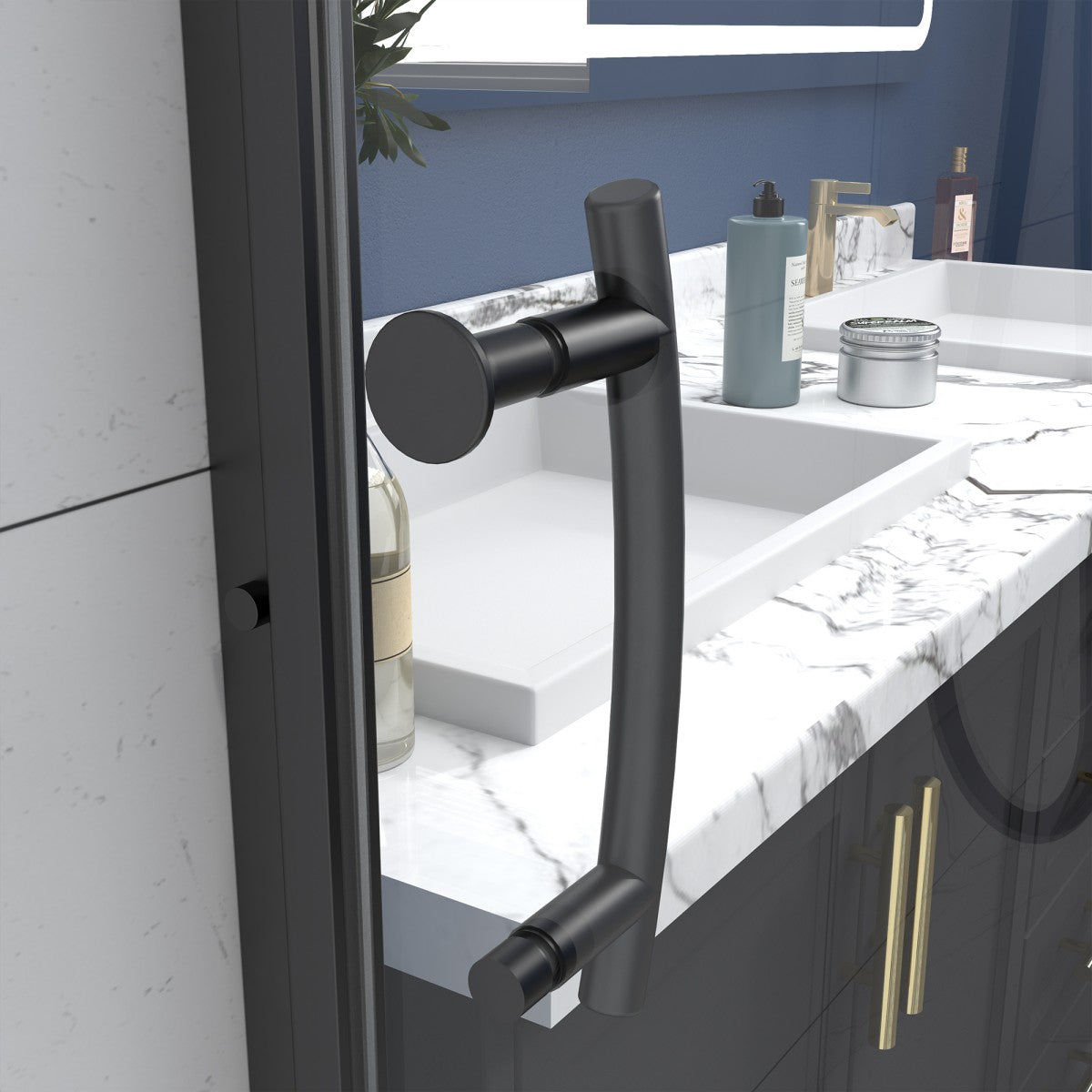 Flexi 38-42"x71" Frameless Shower Door in Matte Black,Tempered Glass with Seal Strip Parts and Handle,6mm Glass Shower Door - ExBriteUSA