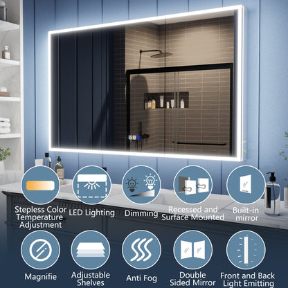Illusion 60" x 36" LED Lighted Medicine Cabinet with Magnifiers Front and Back Light