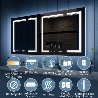 Illusion-B 66" x 32" LED Lighted Inset Mirrored Medicine Cabinet with Magnifiers Front and Back Light - ExBriteUSA