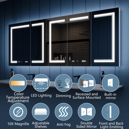 Illusion-B 84" x 32" LED Lighted Inset Mirrored Medicine Cabinet with Magnifiers Front and Back Light - ExBriteUSA