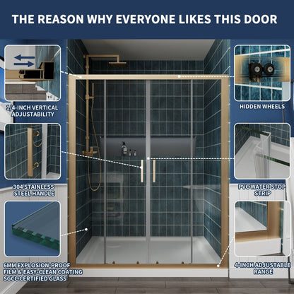 Shower enclosure with features highlighted on a blue background