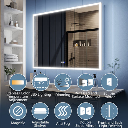 Illusion 48" x 36" LED Lighted Medicine Cabinet with Magnifiers Front and Back Light