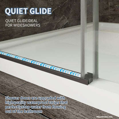 Anchor 56-60 in. W x 74 in. H Frameless Tall Shower Door Sliding Walk-in Shower Design with 8mm thick Clear Glass,Black - ExBriteUSA