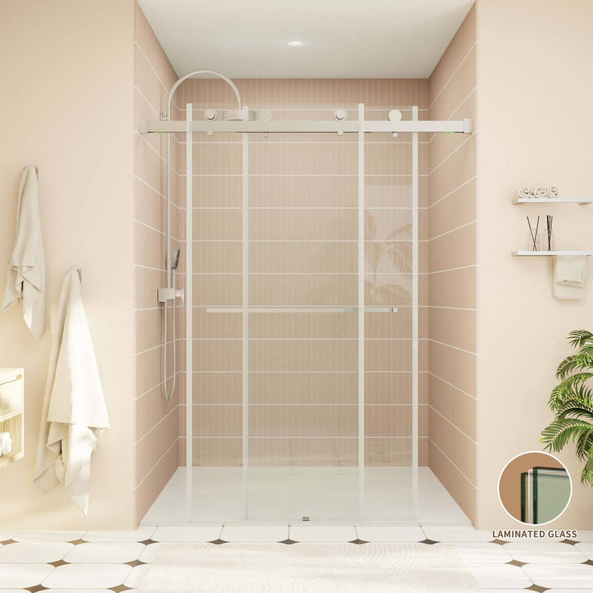 ExRoll-P Allsumhome 56"-60"W x 76"H Frameless Double Sliding Shower Door,10mm Tempered Glass Shower Enclosure,Easy Clean Coat,Brushed Nickel,Buffer