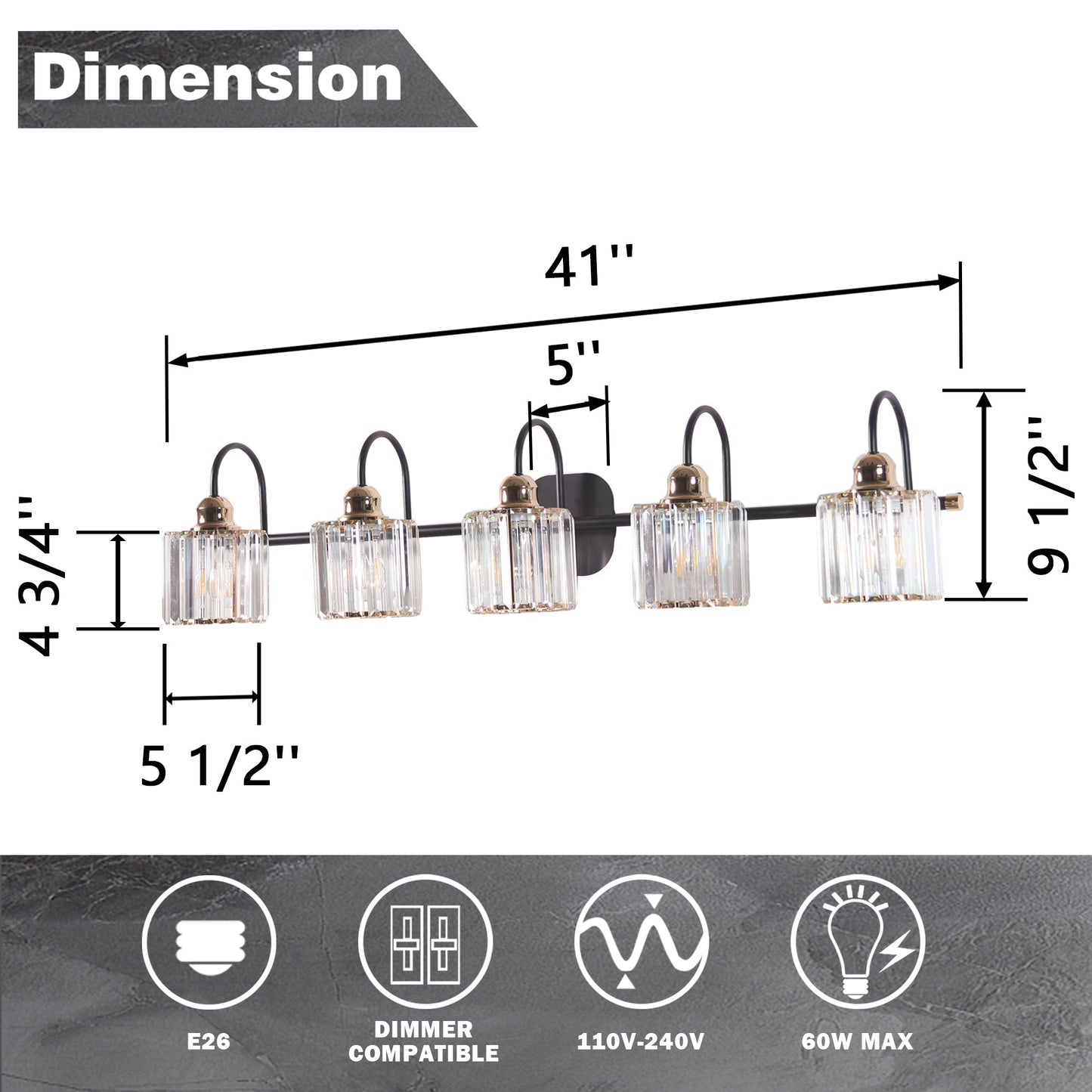 ExBrite 41" W 5 Lights Bathroom Black and Gold Vanity Lights for Bathroom Light - ExBriteUSA
