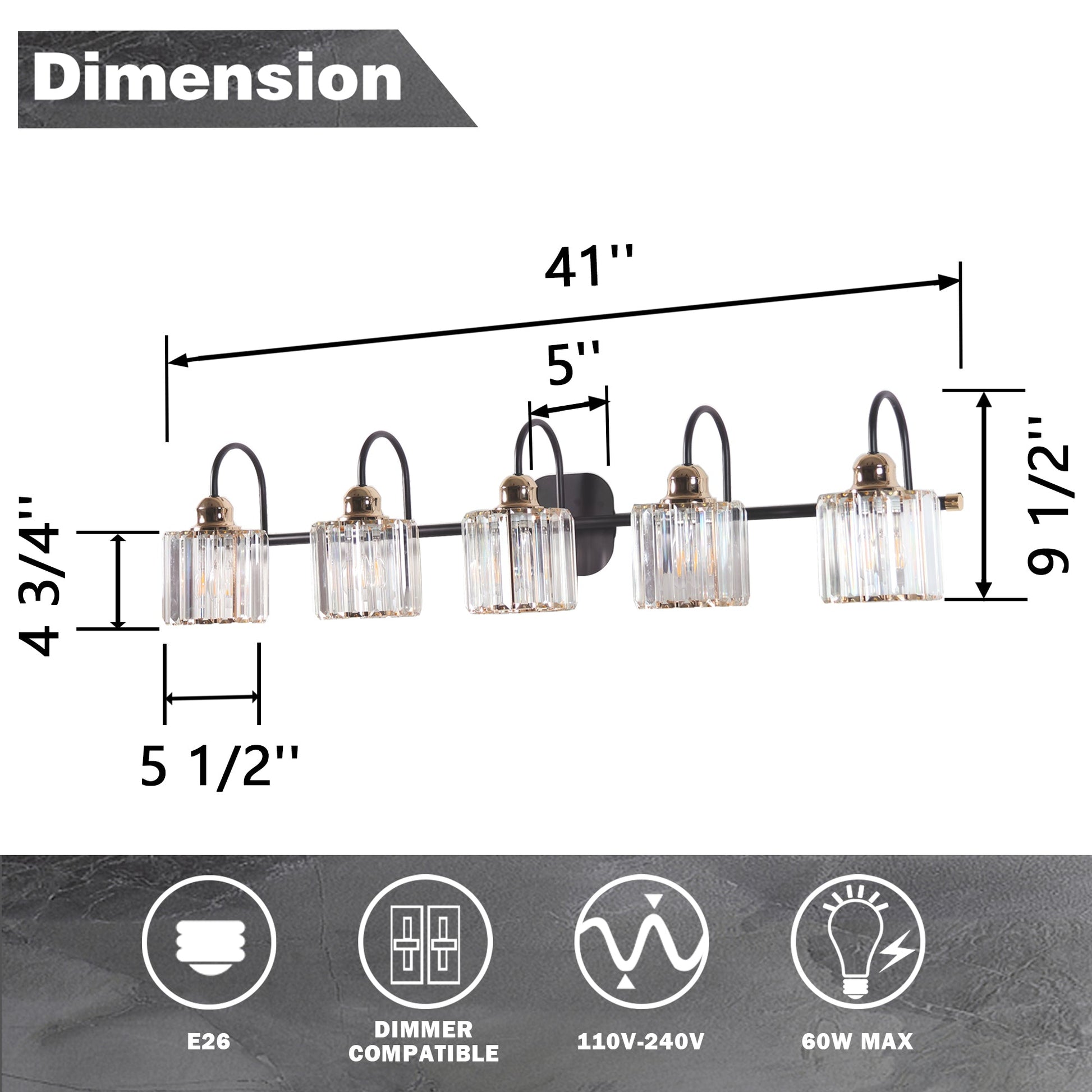 ExBrite 41" W 5 Lights Bathroom Black and Gold Vanity Lights for Bathroom Light - ExBriteUSA