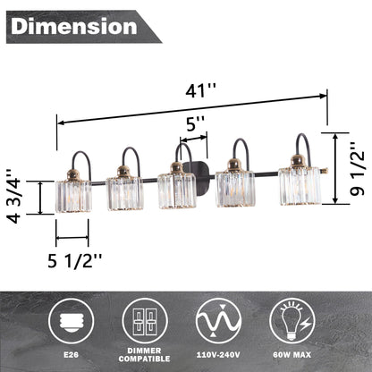 ExBrite 41" W 5 Lights Bathroom Black and Gold Vanity Lights for Bathroom Light - ExBriteUSA