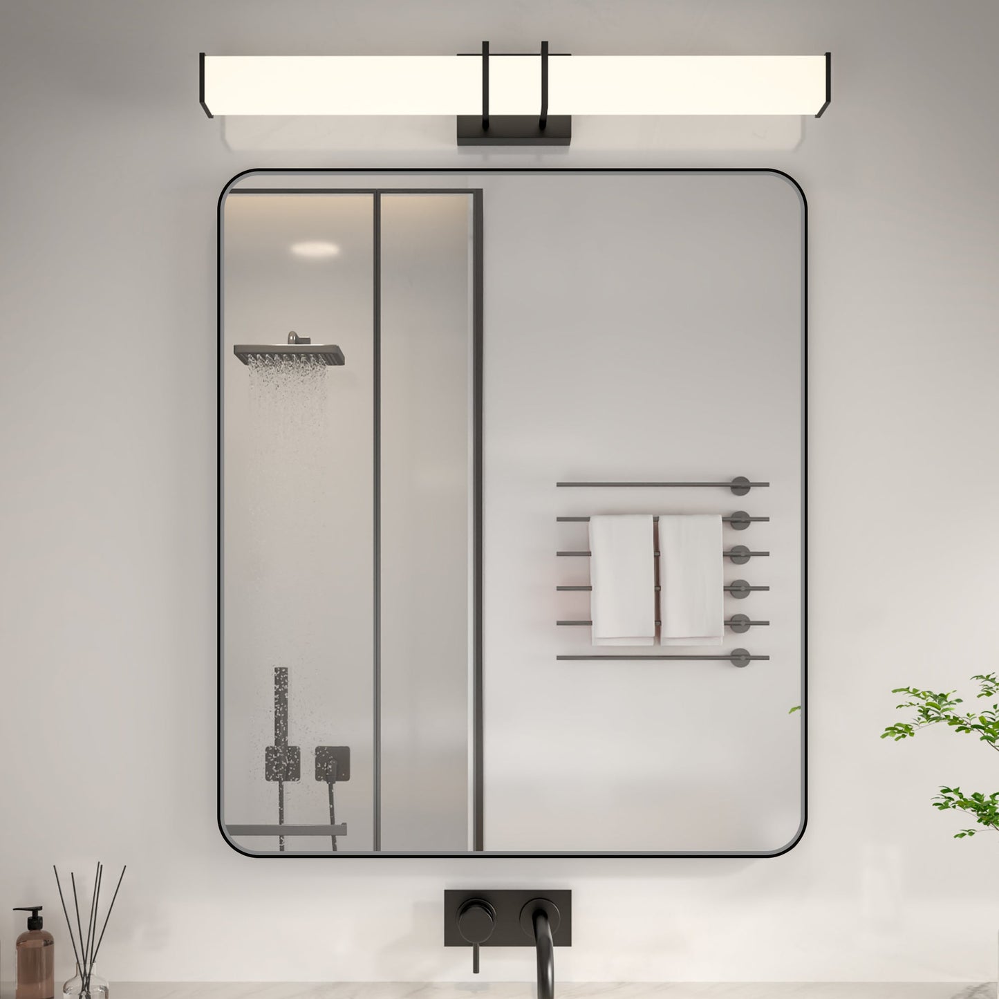 Noir 30" x 36" Vanity Mirror �C Modern, Elegant, Rectangular Wall Mirror with Tempered Glass, Shatterproof, Rust-Resistant, Matte Black Frame for Bathroom, Living Room & Hallway - ExBriteUSA