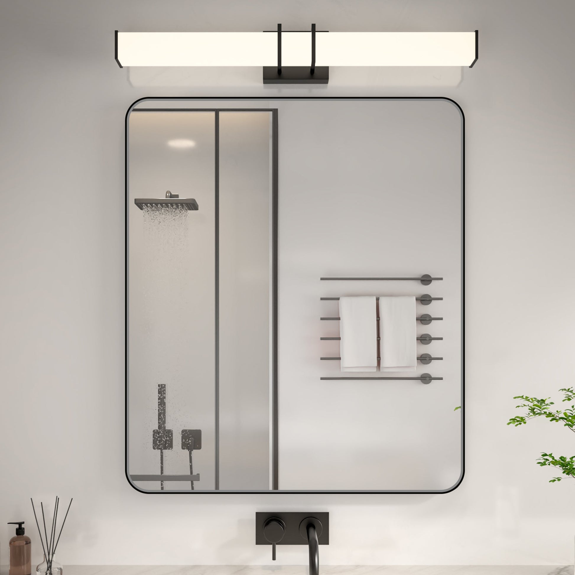 Noir 30" x 36" Vanity Mirror �C Modern, Elegant, Rectangular Wall Mirror with Tempered Glass, Shatterproof, Rust-Resistant, Matte Black Frame for Bathroom, Living Room & Hallway - ExBriteUSA