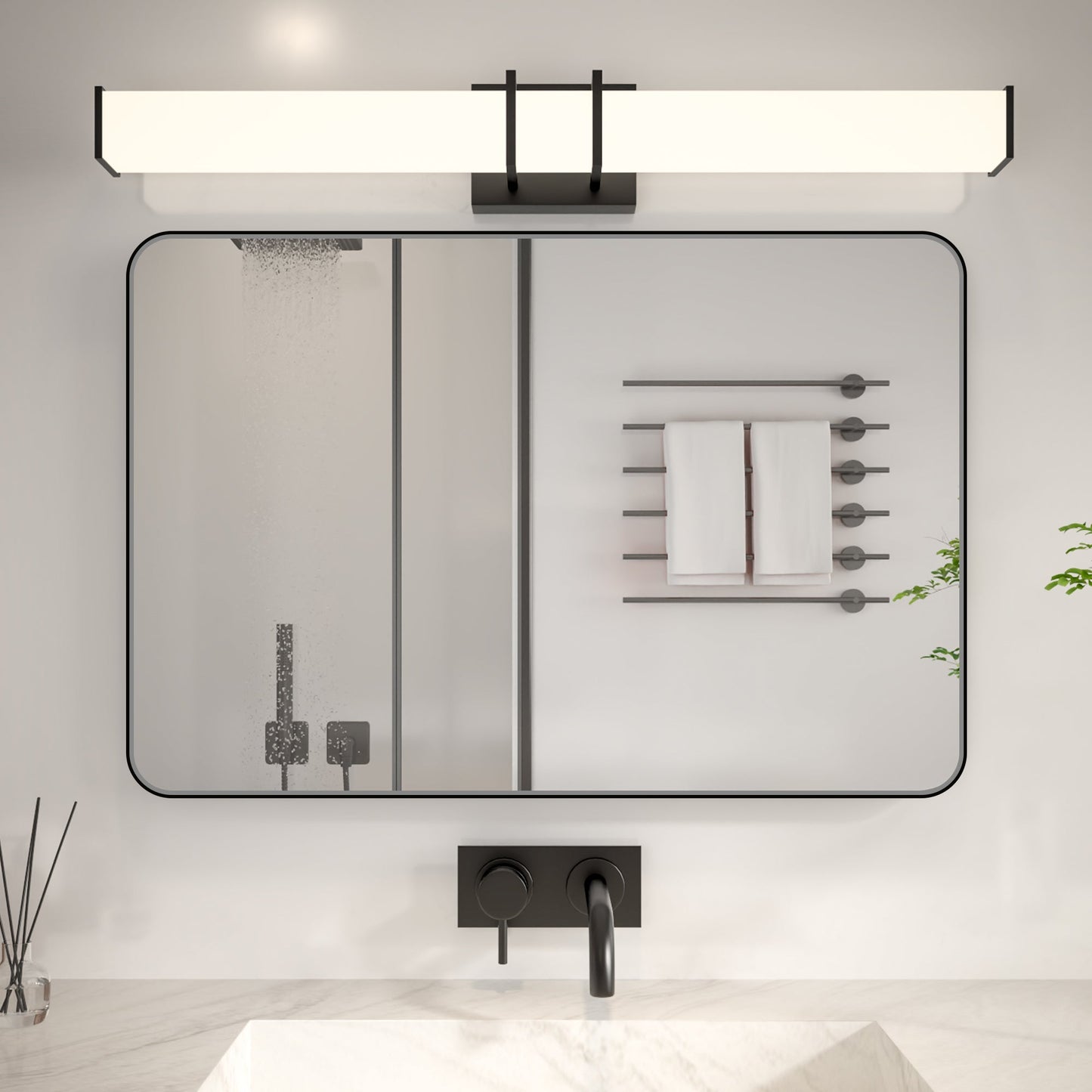 Noir 20" x 30" Vanity Mirror �C Modern, Elegant, Rectangular Wall Mirror with Tempered Glass, Shatterproof, Rust-Resistant, Matte Black Frame for Bathroom, Living Room & Hallway - ExBriteUSA