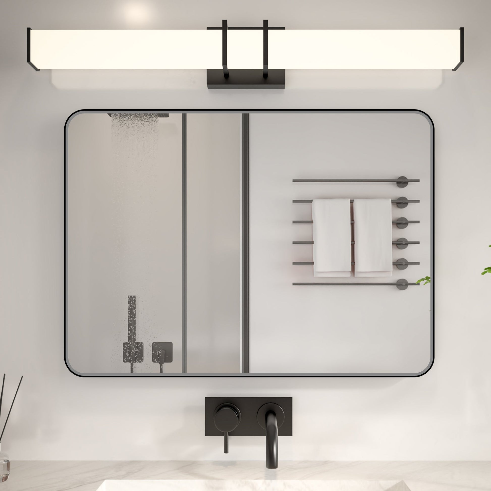 Noir 20" x 28" Vanity Mirror �C Modern, Elegant, Rectangular Wall Mirror with Tempered Glass, Shatterproof, Rust-Resistant, Matte Black Frame for Bathroom, Living Room & Hallway - ExBriteUSA