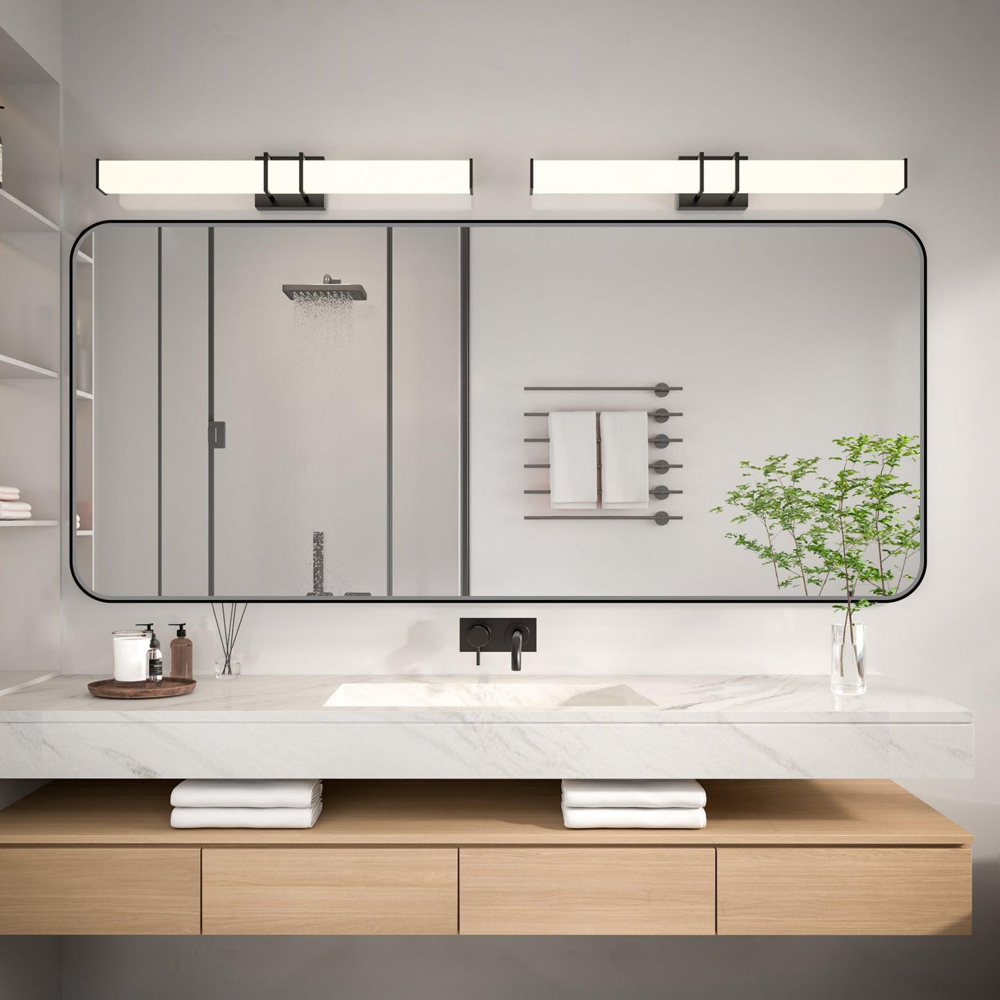 Noir 72" x 32" Vanity Mirror �C Modern, Elegant, Rectangular Wall Mirror with Tempered Glass, Shatterproof, Rust-Resistant, Matte Black Frame for Bathroom, Living Room & Hallway - ExBriteUSA