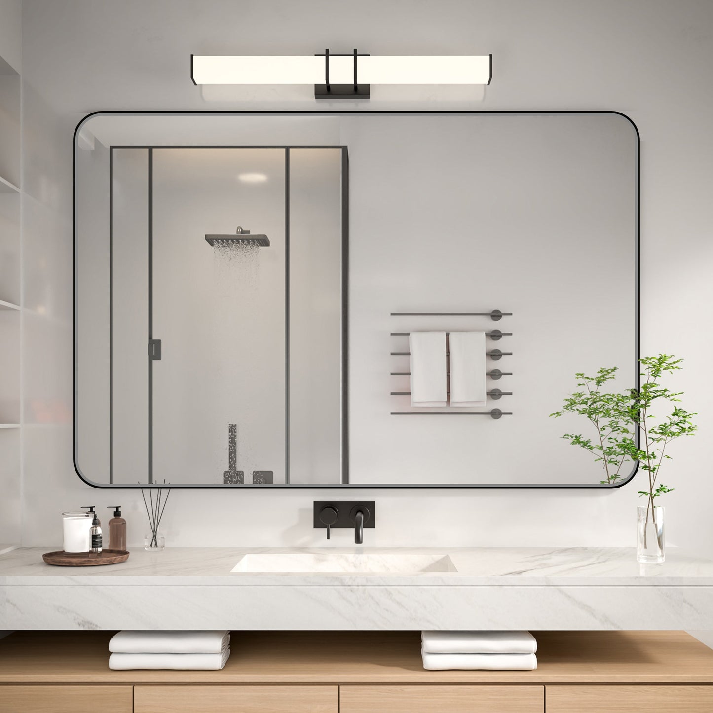 Noir 60" x 40" Vanity Mirror �C Modern, Elegant, Rectangular Wall Mirror with Tempered Glass, Shatterproof, Rust-Resistant, Matte Black Frame for Bathroom, Living Room & Hallway - ExBriteUSA