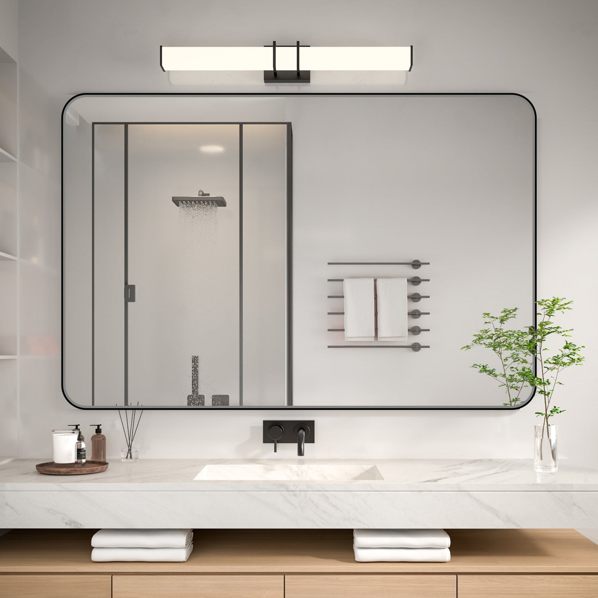 Noir 60" x 40" Vanity Mirror �C Modern, Elegant, Rectangular Wall Mirror with Tempered Glass, Shatterproof, Rust-Resistant, Matte Black Frame for Bathroom, Living Room & Hallway - ExBriteUSA