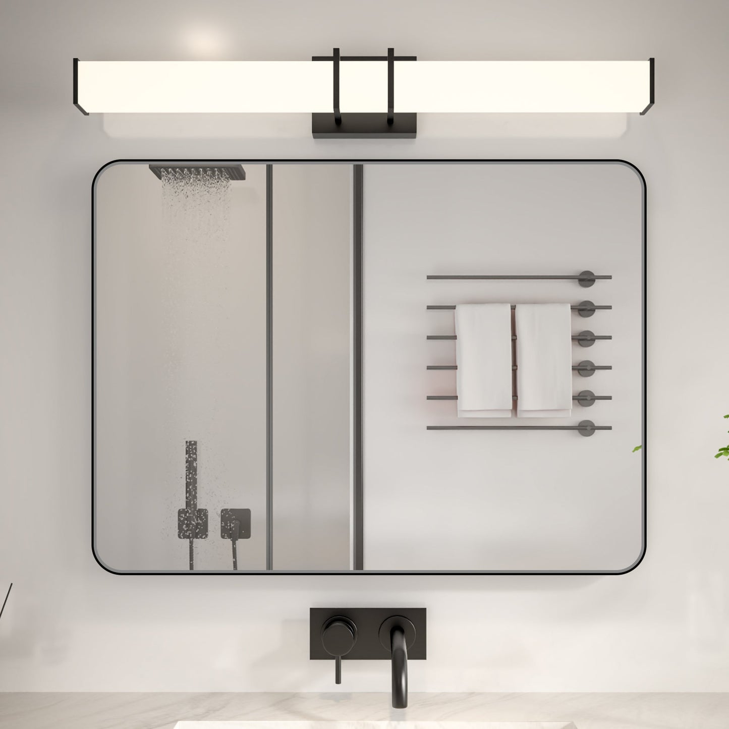 Noir 24" x 32" Vanity Mirror �C Modern, Elegant, Rectangular Wall Mirror with Tempered Glass, Shatterproof, Rust-Resistant, Matte Black Frame for Bathroom, Living Room & Hallway - ExBriteUSA