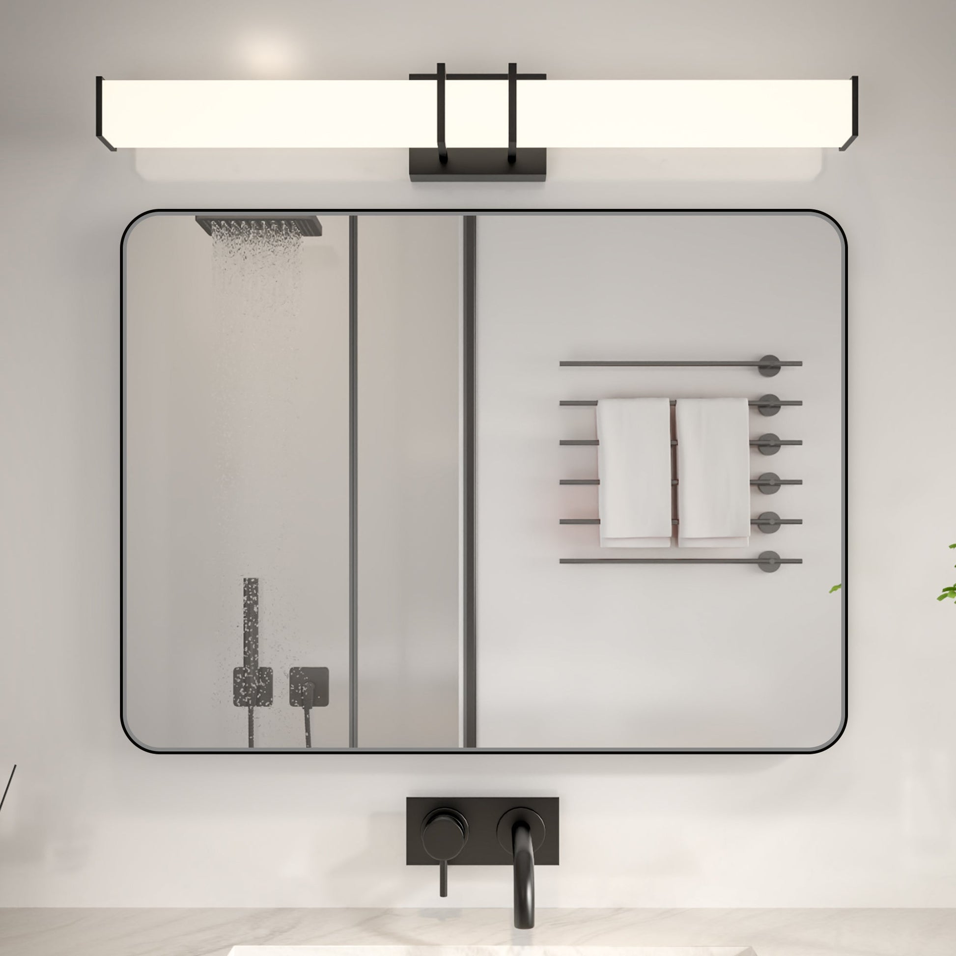 Noir 24" x 32" Vanity Mirror �C Modern, Elegant, Rectangular Wall Mirror with Tempered Glass, Shatterproof, Rust-Resistant, Matte Black Frame for Bathroom, Living Room & Hallway - ExBriteUSA